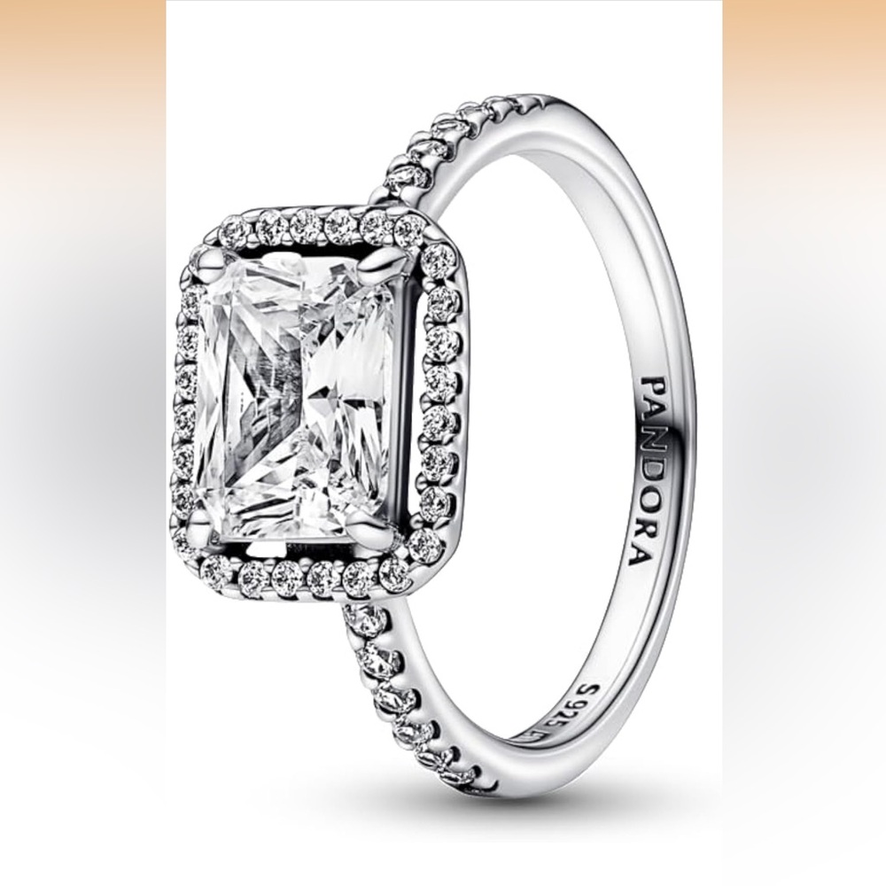 Pandora Rectangular Sparkling Halo Ring Sterling Silver